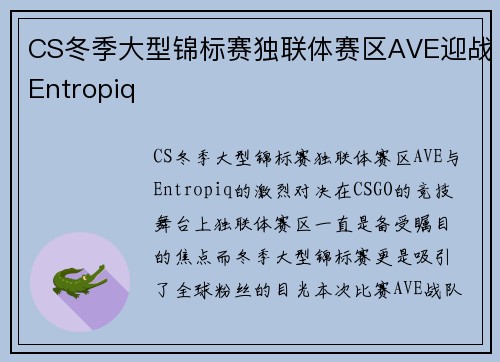 CS冬季大型锦标赛独联体赛区AVE迎战Entropiq
