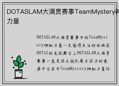 DOTASLAM大满贯赛事TeamMystery神秘力量