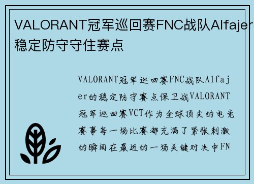 VALORANT冠军巡回赛FNC战队Alfajer稳定防守守住赛点