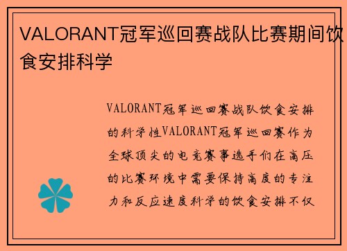 VALORANT冠军巡回赛战队比赛期间饮食安排科学