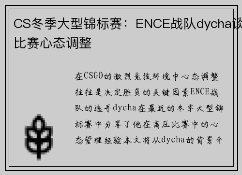 CS冬季大型锦标赛：ENCE战队dycha谈比赛心态调整
